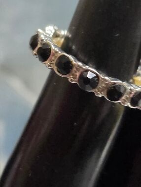 Silver Band Ring with Black Stones - Women's Jewelry